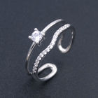 White Gold Plated Silver Cubic Zirconia Rings / Zircon Engagement Rings For Women