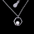 Hexagon Shape Silver Pearl Necklace Elegant 925 Silver For Young Lady