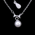 Bow Knot Shape Silver Pearl Necklace/ Real 925 Silver Pearl Drop Pendant Necklace