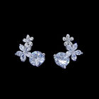 Classic 925 Sterling Silver Small Cubic Zirconia Stud Earrings Heart Shaped With Logo