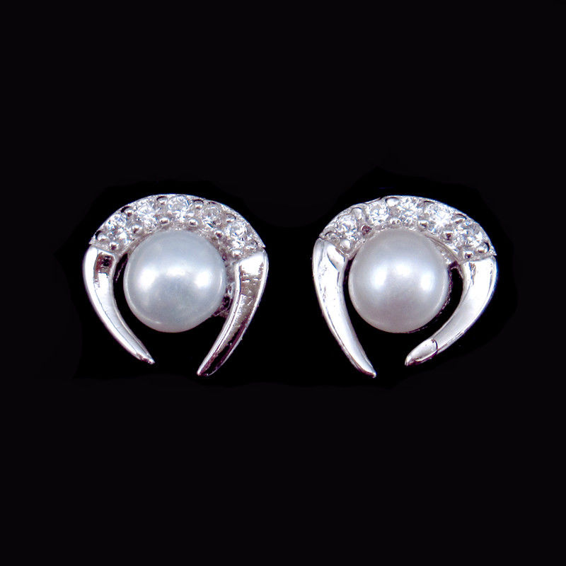 Personalized Cultured Pearl Earrings U Shape Plated RH 925 Sterling Silver