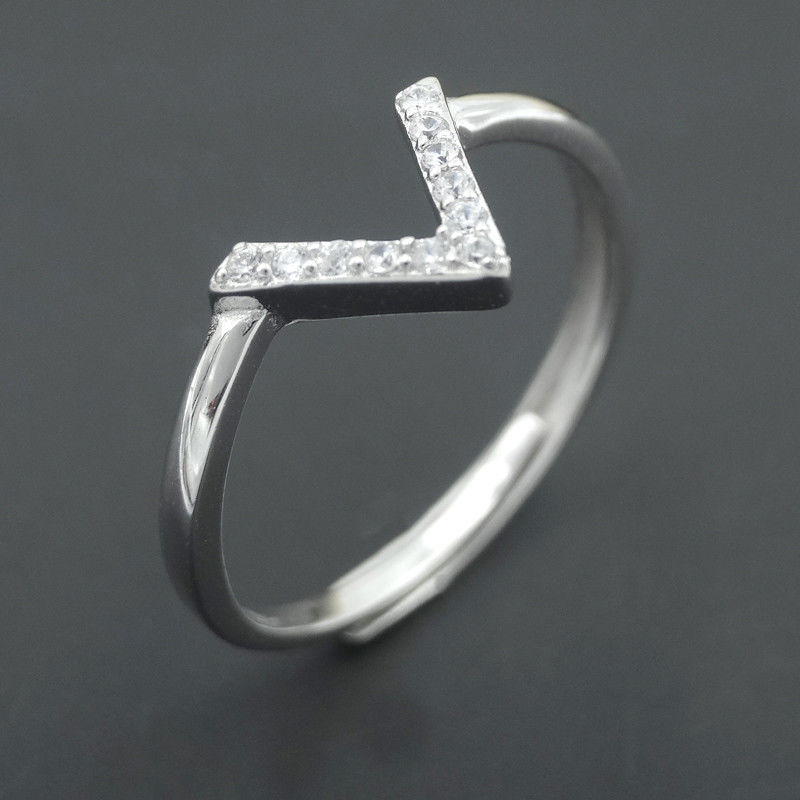 Real Cubic Zirconia Eternity Ring / Korean Design Style V Shape Rings