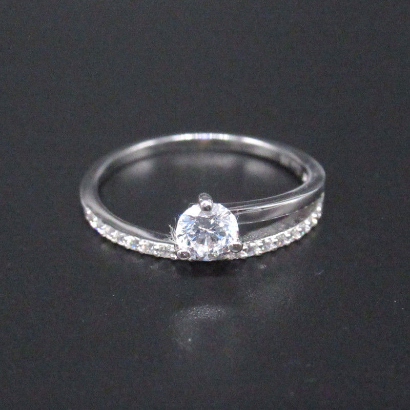 Asymmetric 925 Silver Cubic Zirconia Rings / Plating Rhodium Silver Engagement Rings