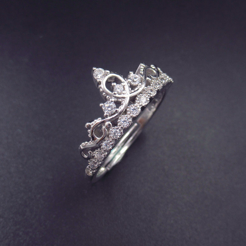 Luxury Princess Crown Ring / 925 Sterling Silver Engagement Rings